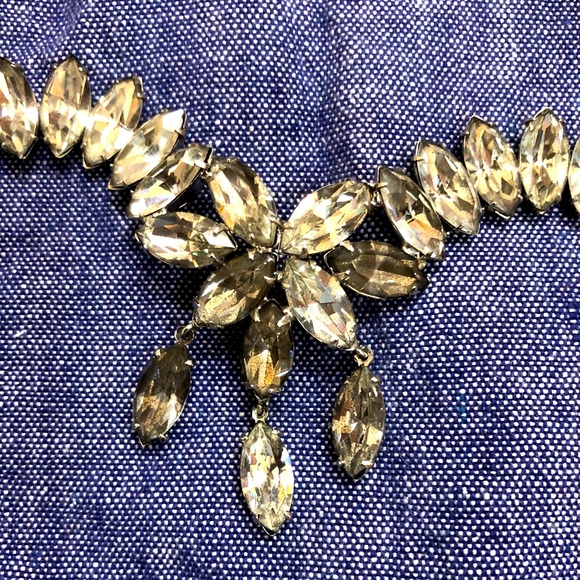 Vintage Rhinestone Necklace And Matching Bracelet Clear Rhinestone Flower Center - Picture 2 of 14